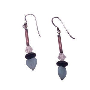 Sterling Silver Green Jade Crystal Dangle Earrings Loop Estate